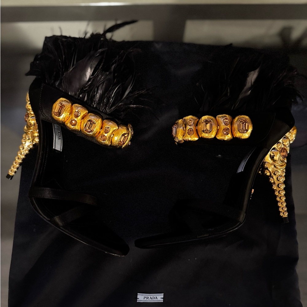 Prada Black and Gold Embellished Heels